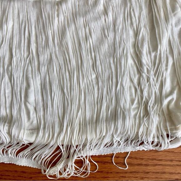 H&M FLAPPER FRINGE RETRO ART DECO 1920'S White Lined DRESS Women’s Size L - Picture 4 of 8